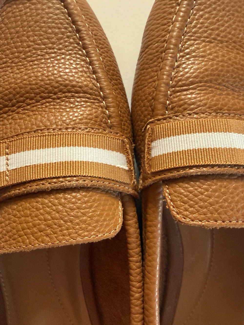 Talbots Tan Leather Loafers with Striped Ribbon and Gold Buckle - Picture 5 of 6